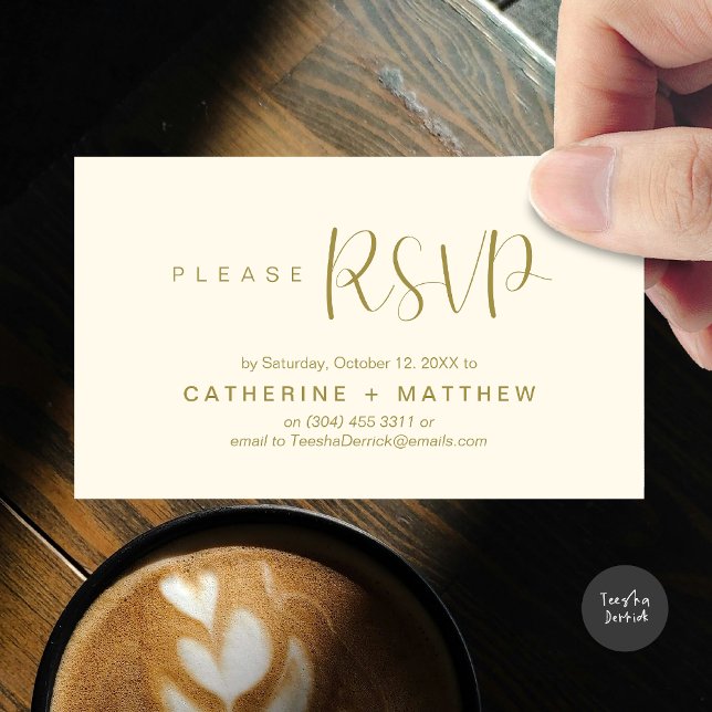 Wedding Invites RSVP Modern Minimalist Reminder (Wedding Invitation RSVP Modern Minimalist Design Reminder Email Phone Text in Yellow Gold)