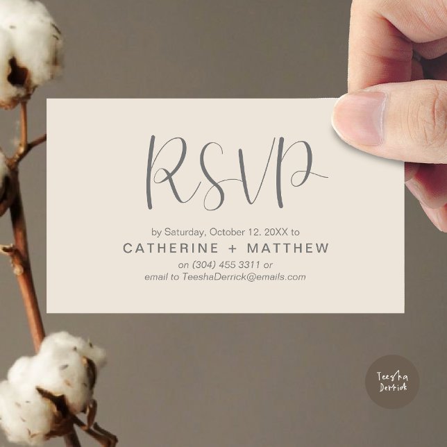 Wedding Invites RSVP Modern Minimalist Reminder (Wedding Invitation RSVP Modern Minimalist Design Reminder Email Phone Texting in Cream Grey)