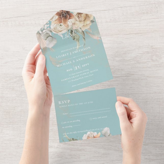 Wedding Invites with RSVP | BOHO Pampas Grass  (Tearaway)