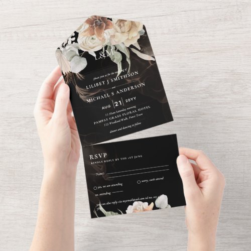 Wedding Invites with RSVP  BOHO Pampas Grass 