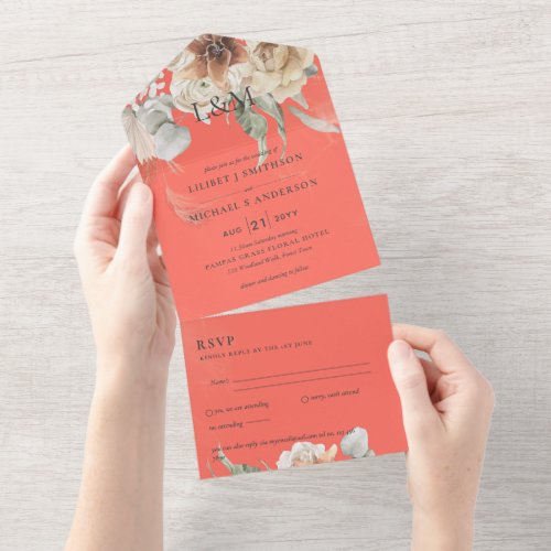 Wedding Invites with RSVP  BOHO Pampas Grass 