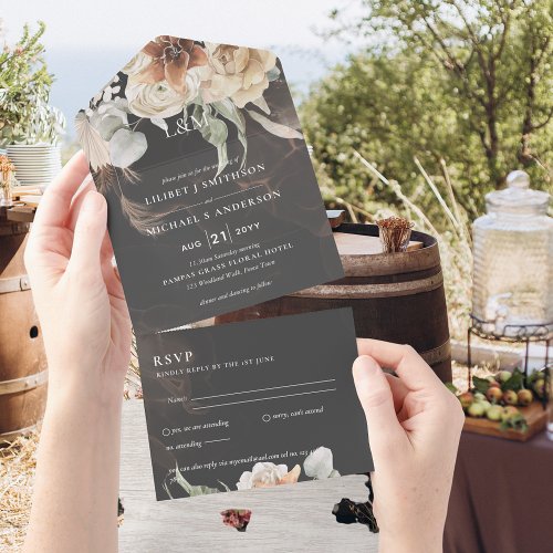 Wedding Invites with RSVP  BOHO Pampas Grass 