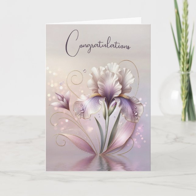 Wedding Iris Flower With Gold Etching Card (Front)