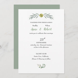 Wedding Italian Garden Green Leaves Gold Circle Invitation