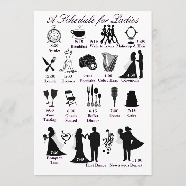 Wedding Itenerary Schedule for Bridesmaids Program (Front)