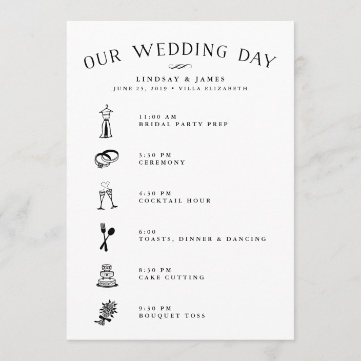 Wedding Itinerary Card For Bridal Party Vendors Zazzle Wedding Itinerary Card For Bridal Party