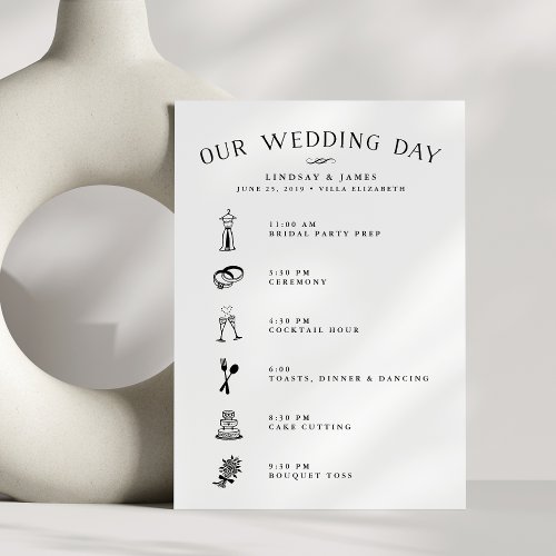 Wedding Itinerary Card for Bridal Party  Vendors