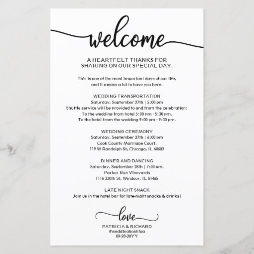 Wedding Itinerary Cocktail - Icon Wedding Welcome | Zazzle