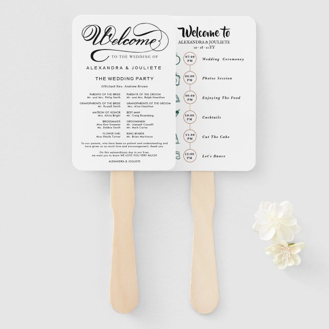 Wedding Itinerary Cocktail - Icon Wedding Welcome  Hand Fan (Front and Back)