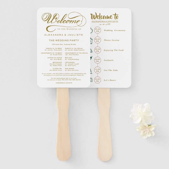 Wedding Itinerary Cocktail - Icon Wedding Welcome  Hand Fan (Front and Back)