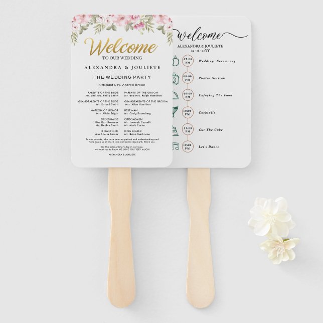 Wedding Itinerary Cocktail - Icon Wedding Welcome  Hand Fan (Front and Back)