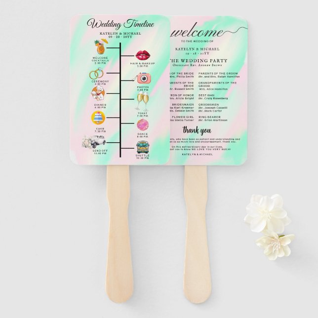 Wedding Itinerary Cocktail - Icon Wedding Welcome  Hand Fan (Front and Back)