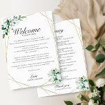Wedding Itinerary Geometric Floral Greenery<br><div class="desc">Get ready to be captivated by our stunning gold greenery wedding suite! This exquisite design features an elegant geometric frame beautifully decorated with delicate greenery leaves and floral illustrations. With its modern, chic calligraphy, it's the ideal touch for your enchanting garden-themed wedding. If you have any special requests or need...</div>