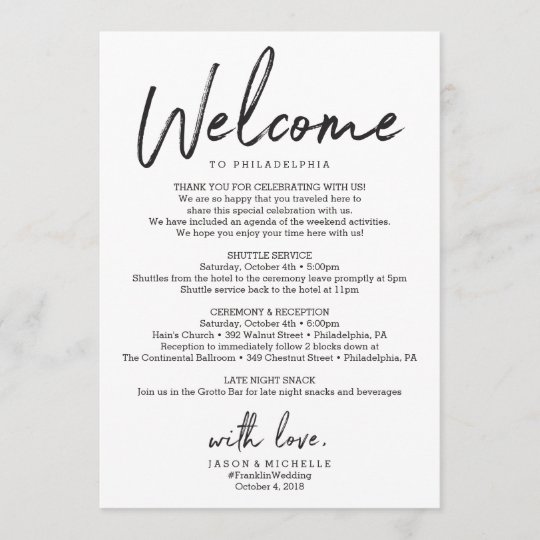 Wedding Itinerary Hotel Welcome Letter