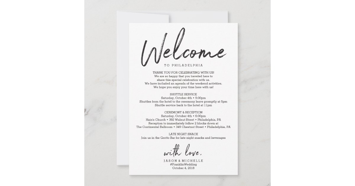 Wedding Itinerary Hotel Welcome Letter | Zazzle