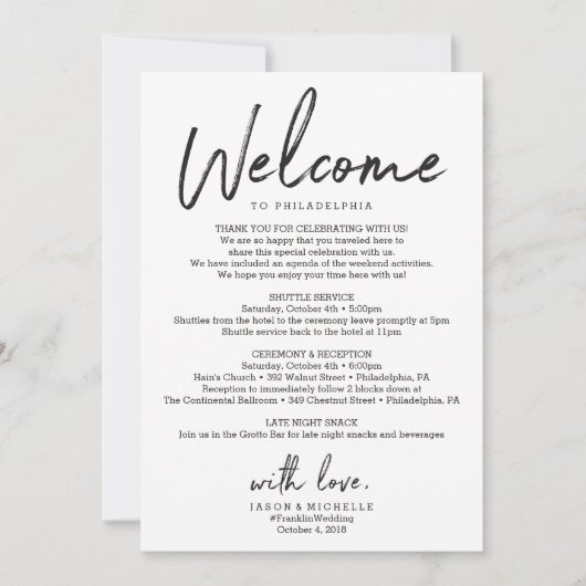 Wedding Itinerary Hotel Welcome Letter Details (Front)