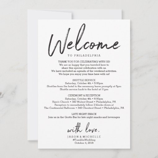 Wedding Itinerary Hotel Welcome Letter Details | Zazzle