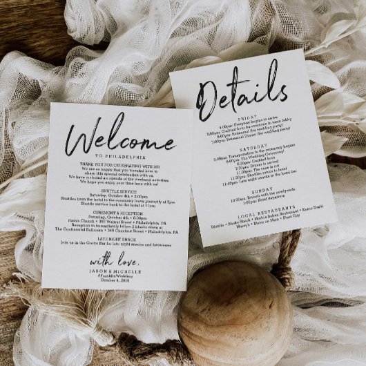 Wedding Itinerary Hotel Welcome Letter Details