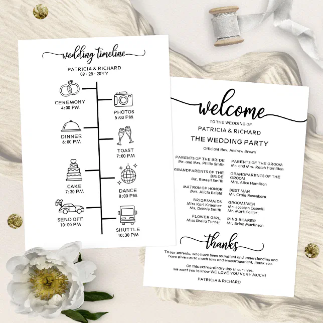 Wedding Itinerary Icon Chic Script Wedding Program | Zazzle