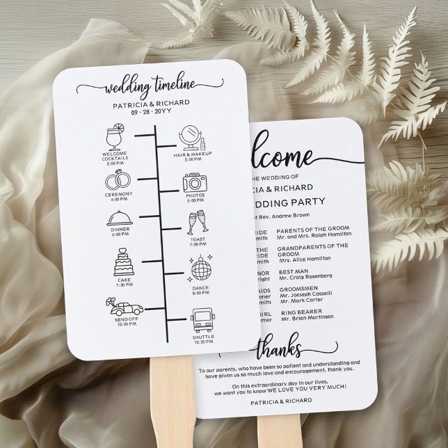 Wedding Itinerary Icon Chic Script Wedding Program Hand Fan (Creator Uploaded)