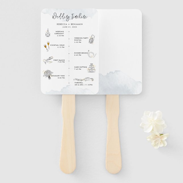 Wedding Itinerary Modern Icons Program Hand Fan (Front and Back)