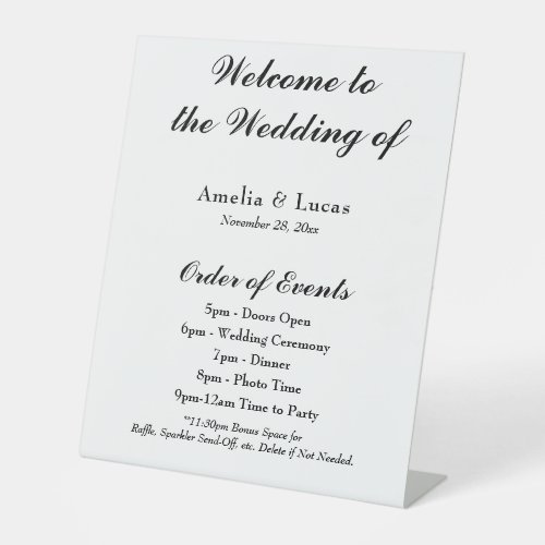 Wedding Itinerary Order of Events Welcome Sign