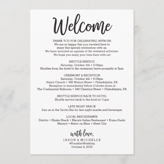 Wedding Itinerary Wedding Welcome Letter Program Zazzle Com