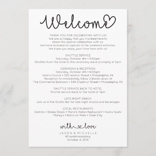 Wedding Itinerary - Wedding Welcome - Love Script Program | Zazzle.com