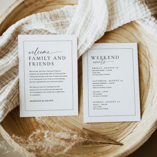 Wedding Itinerary Welcome Bag Letter Timeline Card