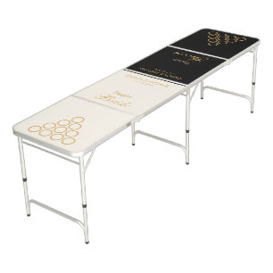 Wedding Ivory Black Team Bride Groom Gold Script Beer Pong Table
