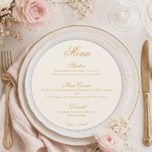 Wedding Ivory Gold Simple Elegant Script Round  Menu