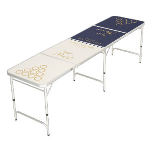 Wedding Ivory Navy Blue Gold Script Bride Groom Beer Pong Table