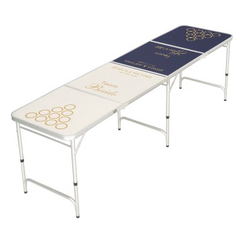 Wedding Ivory Navy Blue Gold Script Bride Groom Beer Pong Table