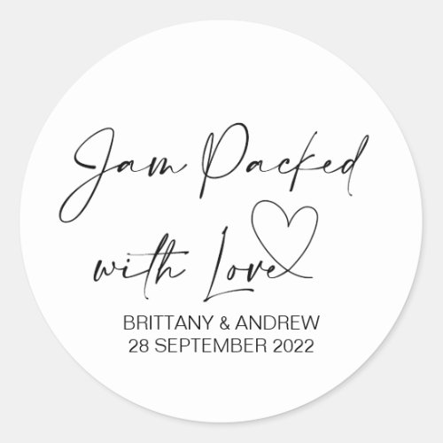 Wedding Jam Jar Favor Jam Packed With Love Classic Round Sticker