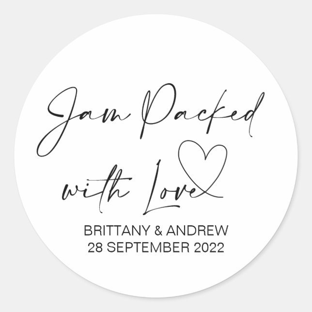 Wedding Jam Jar Favor Jam Packed With Love Classic Round Sticker (Front)
