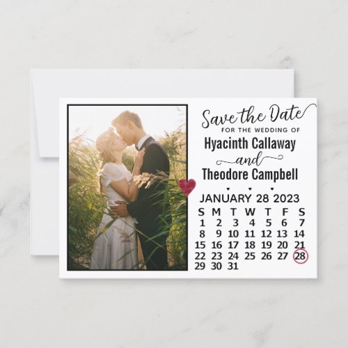 Wedding January 2023 Calendar Custom Photo White Save The Date