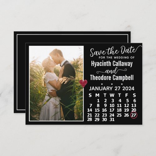 Wedding January 2024 Calendar Custom Photo Black Save The Date