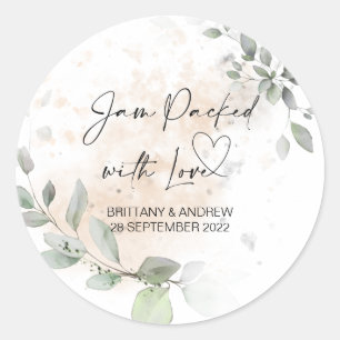 Wedding Jar Favor Jam Packed With Love Eucalyptus Classic Round Sticker