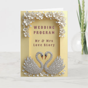 🌸 Wedding Jeweled Swan Couple Elegant Gold 💖 Program