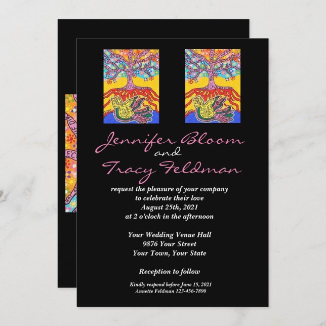Wedding - Jewish & Yiddish - LGBTQ Invitation (Front/Back)