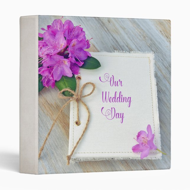 wedding journal with twine bow and azalea blossoms 3 ring binder (Front/Spine)