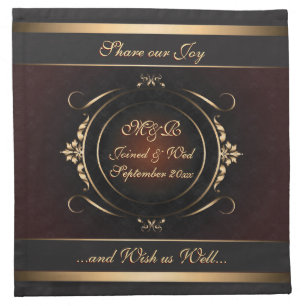 Wedding Joy on delux burgundy and royal gold Cloth Napkin