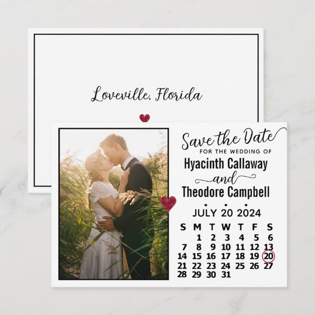 Wedding July 2024 Calendar Custom Photo White Save The Date (Front/Back)