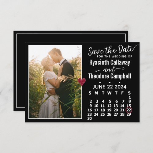 Wedding June 2024 Calendar Custom Photo Black Save The Date