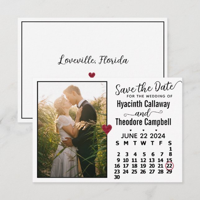 Wedding June 2024 Calendar Custom Photo White Save The Date (Front/Back)