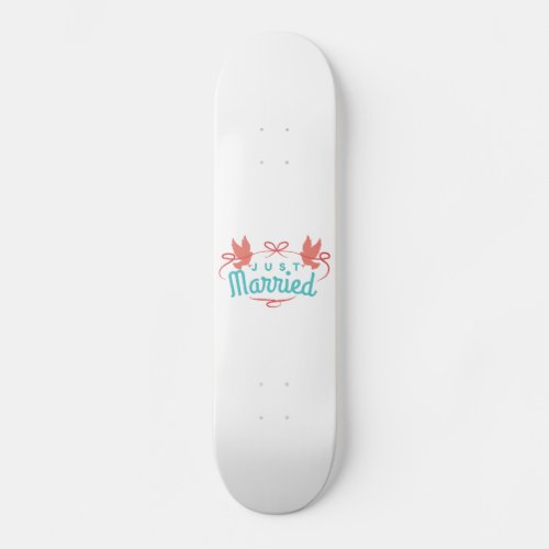 Wedding Just Married Two Birds Colourful Gift Idea Skateboard