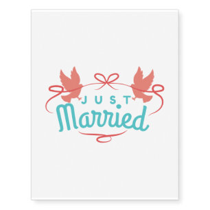 Wedding Just Married Two Birds Colourful Gift Idea Temporary Tattoos