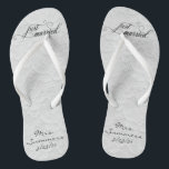 Wedding Just Married White Lace Personalized Bride Flip Flops<br><div class="desc">This design was created through digital art. It may be personalized by clicking the customize button and changing the color, adding a name, initials or your favorite words. Contact me at colorflowcreations@gmail.com if you with to have this design on another product. Purchase my original abstract acrylic painting for sale at...</div>