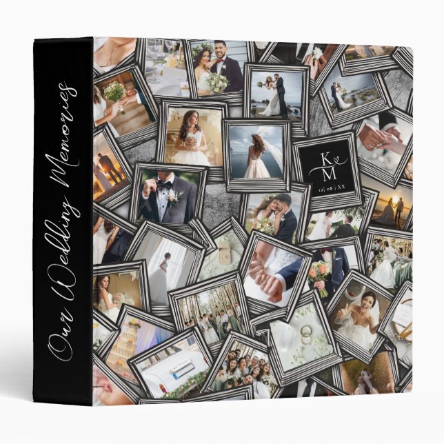 Wedding Keepsake 30 Photo Collage Black ID1065 3 Ring Binder (Front/Spine)