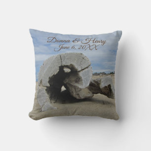 Wedding Keepsake Beach Ceremony Unique Driftwood Throw Pillow